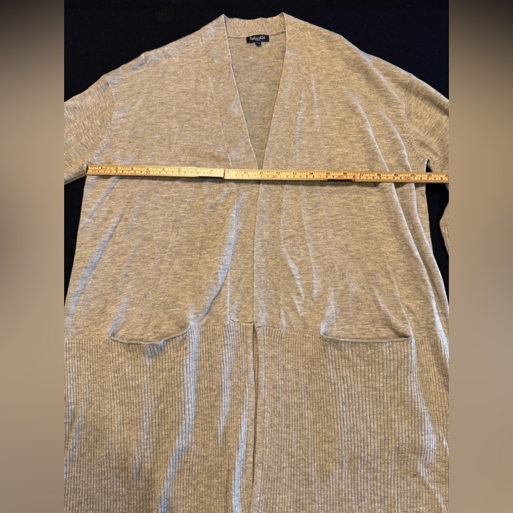 Light Gray Open Front Long 5% Cashmere Cardigan Sz S - Picture 8 of 15